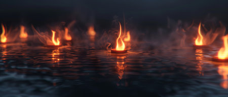 Burning candle in the dark, close-up, 3D renderingの素材