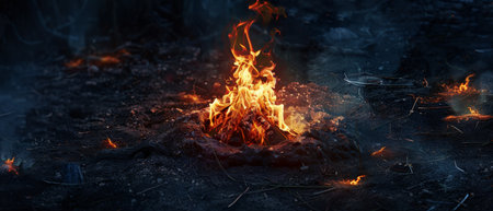 Burning fire in the forest. Fire in the forest. Burning dry grass.の素材
