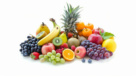 A variety of fruits on a white backgroundの素材