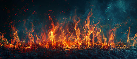 Fire flames on dark background. 3d render illustration with copy spaceの素材