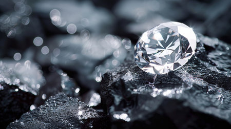 A diamond sparkles on a pile of coal.の素材