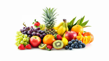 A variety of fruits are arranged in a pile.の素材