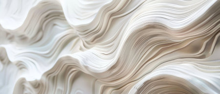 A close up of a white and beige fabric with wavy folds.の素材