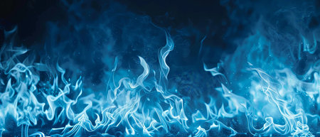 Blue fire flames on a black backgroundの素材