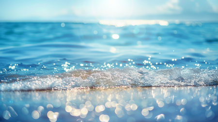 Soft wave of the sea on the sandy beach with bokeh backgroundの素材