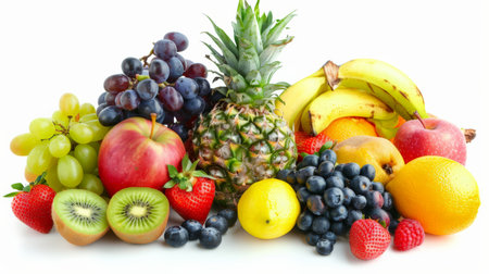 A variety of fruits are arranged in a visually appealing way.の素材