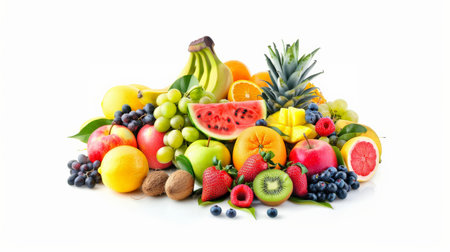 A variety of fruits on a white backgroundの素材