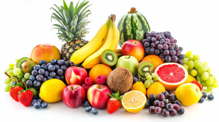 A variety of fruits are arranged in a colorful and visually appealing way.の素材