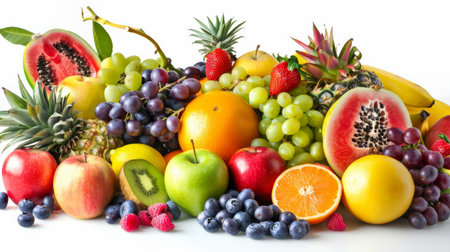 A variety of fruits are arranged in a visually appealing way.の素材