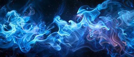 Blue and purple smoke on black backgroundの素材