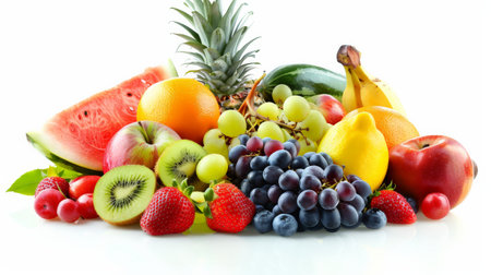 A variety of fruits are arranged in a visually appealing way.の素材