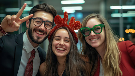 Group of young business people having fun together in the city at night.の素材