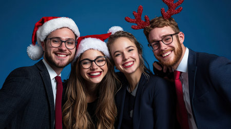 Portrait of a smiling business team in Santa hats looking at cameraの素材