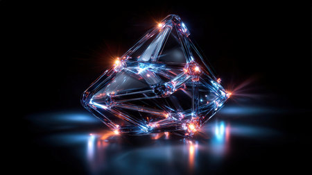 Glowing polygonal figure on black background. 3D renderingの素材