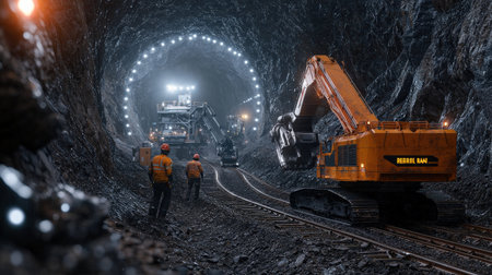 Coal mining in a tunnel. Heavy industry. 3d renderingの素材