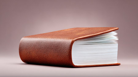 A book with a brown cover and white pages. The book is open to a page with a white lineの素材