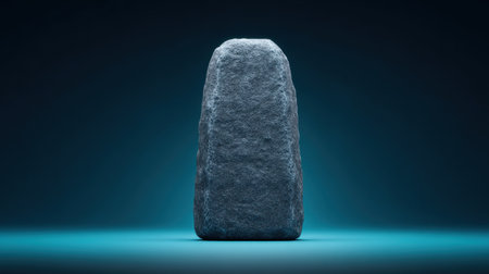 A large rock is sitting on a blue surface. The rock is surrounded by a lot of small rocks, giving it a sense of depth and texture. Concept of ruggedness and strengthの素材