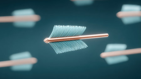 A blue arrow is shown in the middle of a group of arrows. Concept of movement and direction, as if the arrow is guiding the viewer's gaze towards a specific pointの素材