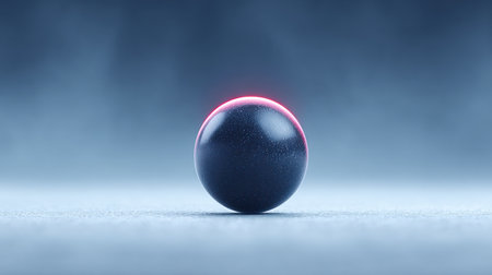 A black ball with a red glow on it. The ball is on a grey surface. The ball is the main focus of the imageの素材
