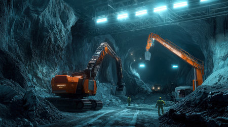 Giant excavator in a mine. Heavy industry. 3D renderingの素材