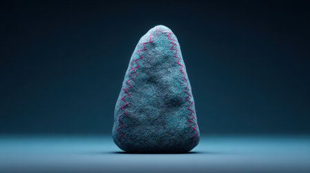 A blue rock with a purple stitch on it. The rock is sitting on a blue background. The rock is a symbol of strength and resilienceの素材