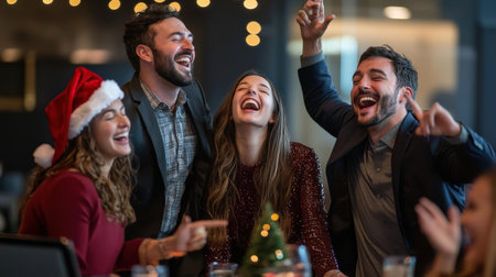 Group of business people celebrating christmas in office. Business concept.の素材