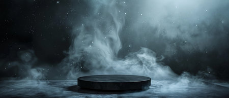3d rendering of empty dark stage with spotlight and smokeの素材