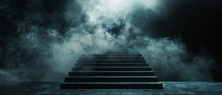 Dark and mysterious staircase leads to the unknown.の素材