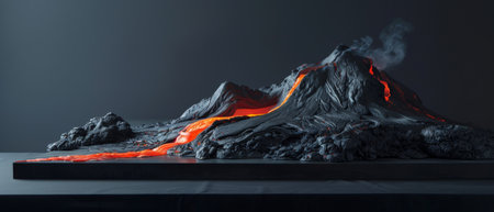 Molten lava flowing down from a volcano.の素材