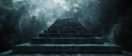 Mystical dark stone staircase going up to bright light.の素材