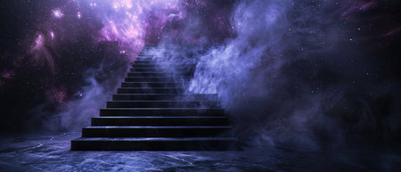 The dark stairs lead up to a bright light.の素材