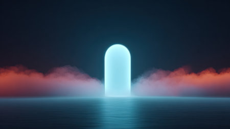 A blue light is shining through a large opening in the sky. The sky is dark and the light is the only source of illuminationの素材