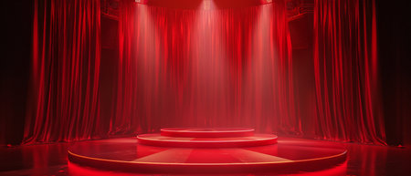 Red stage with spotlights.の素材