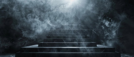 The dark, mysterious staircase leads to a bright light.の素材