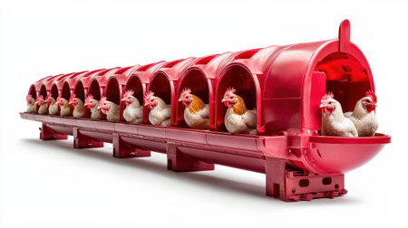 Chicken feeder isolated on white, ideal for poultry farm brandingの素材