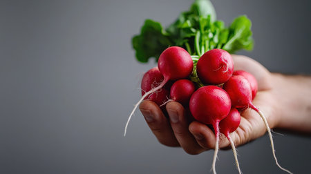 Bundle of fresh radishes isolated on white, perfect for farm produce themesの素材