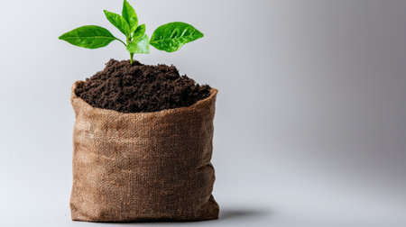 Bag of potting soil isolated on white, ideal for gardening and planting themesの素材