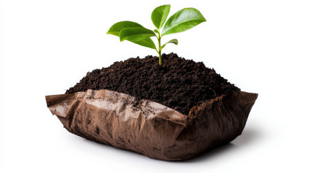 Bag of potting soil isolated on white, ideal for gardening and planting themesの素材