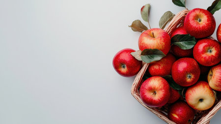 Apple basket isolated on white, filled with fresh apples, perfect for orchard brandingの素材