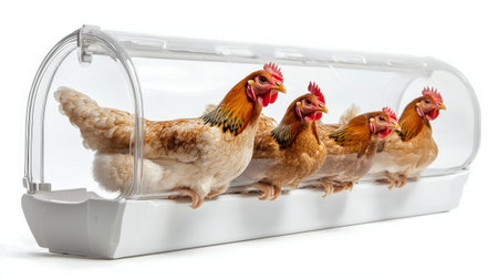 Chicken feeder isolated on white, ideal for poultry farm brandingの素材
