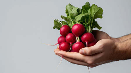 Bundle of fresh radishes isolated on white, perfect for farm produce themesの素材