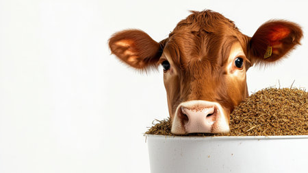 Cattle feed bucket isolated on white, ideal for animal care and farm visualsの素材
