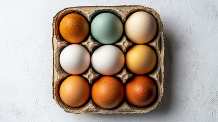 Egg basket filled with fresh eggs, isolated on white, perfect for farm and organic brandingの素材