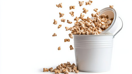 Feed bucket isolated on white, great for livestock care and farm brandingの素材