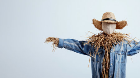 Farm scarecrow isolated on white background, ideal for rural and agricultural themesの素材