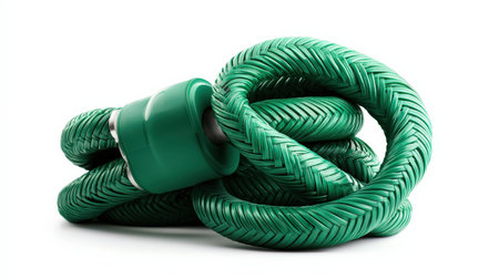 Garden hose coiled up, isolated on white, ideal for farm and garden brandingの素材