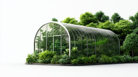 Greenhouse structure isolated on white, perfect for gardening and agricultural brandingの素材