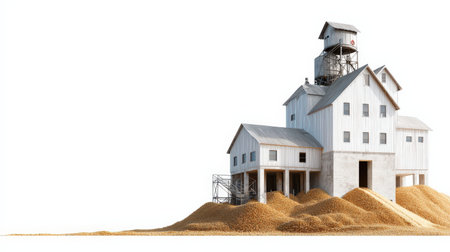 Grain elevator isolated on white, perfect for farming and agricultural themesの素材