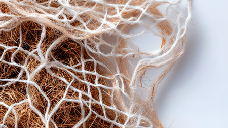 Hay net isolated on white, filled with fresh hay, perfect for livestock and farm brandingの素材