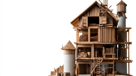 Grain mill isolated on white, ideal for agricultural and rural brandingの素材